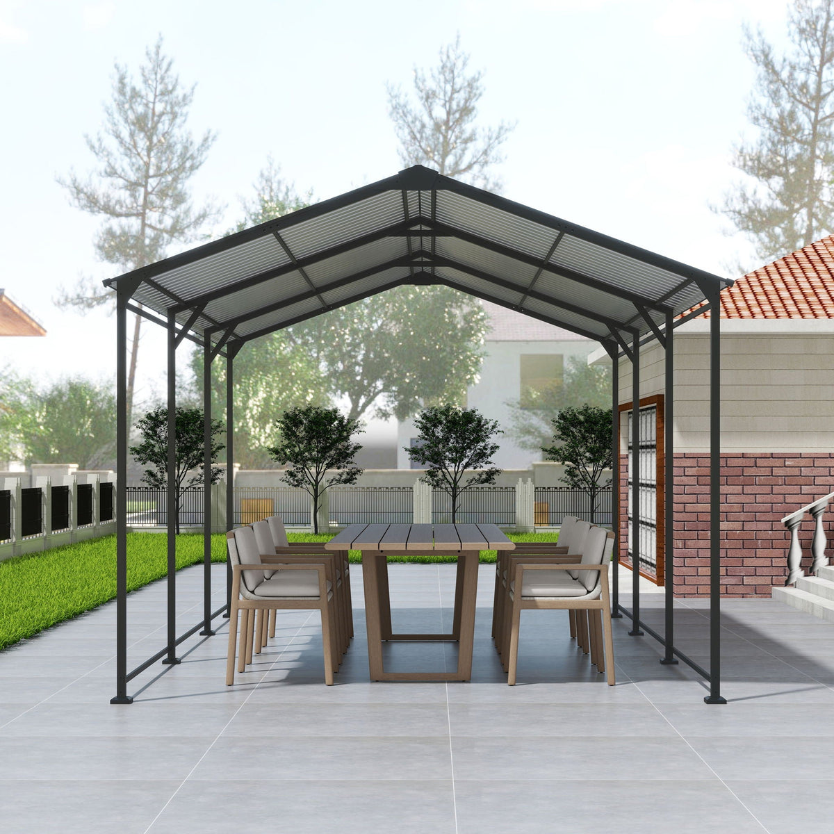 Heavy Duty Metal Carport with Galvanized Steel Roof - Gray