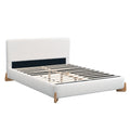 Elegant Boucle Upholstered Bed with Solid Wood Support - White