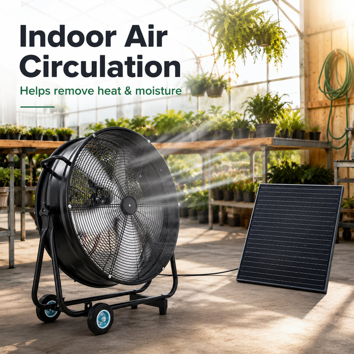 30" Wheeled Solar Fan with Adjustable Solar Panel and Remote Control - Black