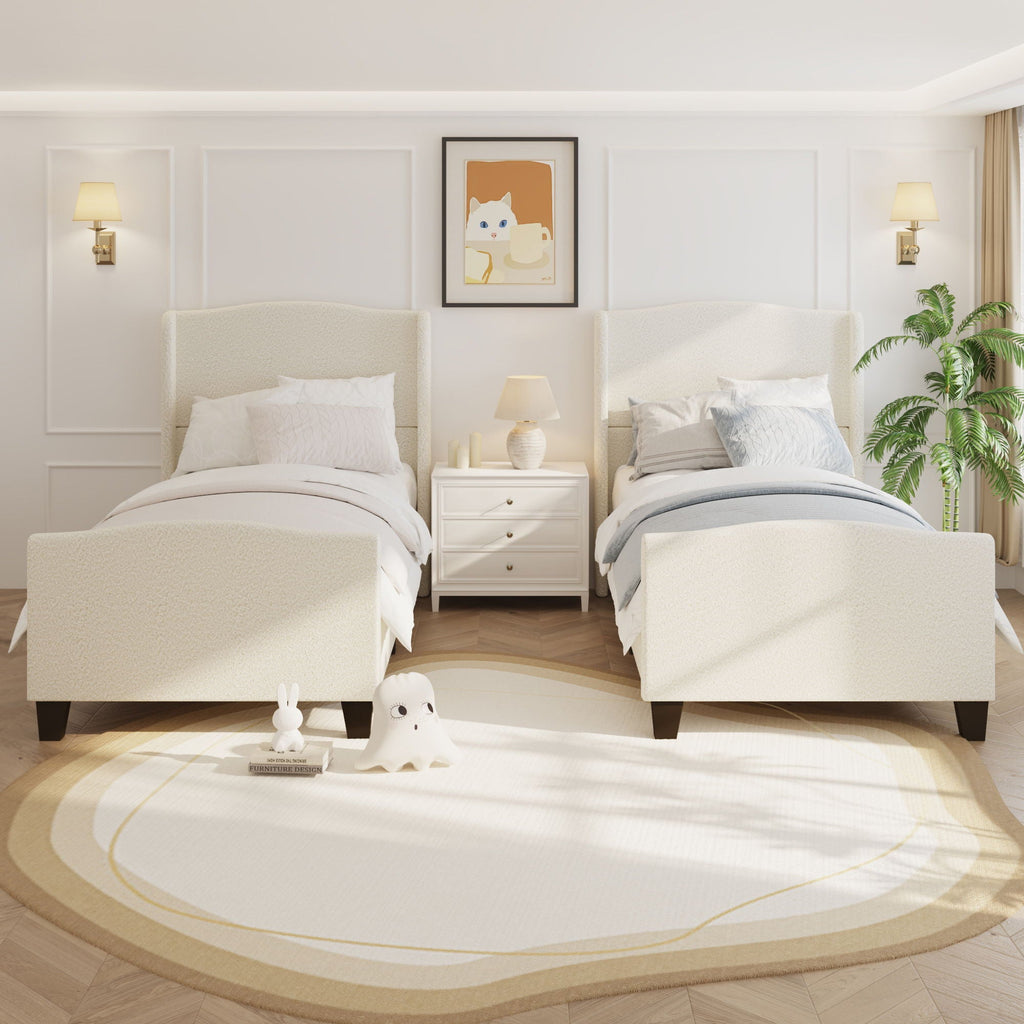Platform Bed Frame with Tall Headboard and High Footboard - White or Gray