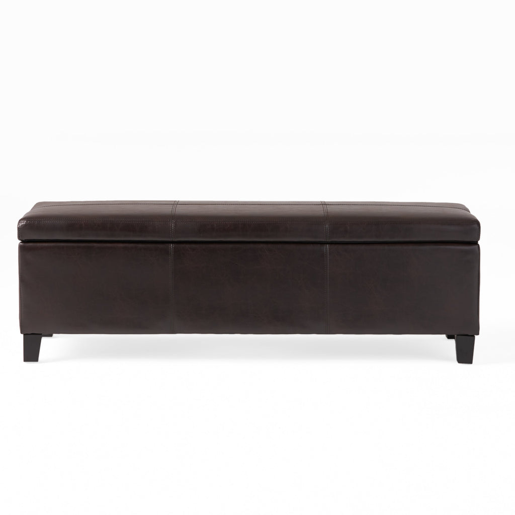 Upholstered PU Leather Storage Ottoman with Solid Wooden Legs - Faux Leather
