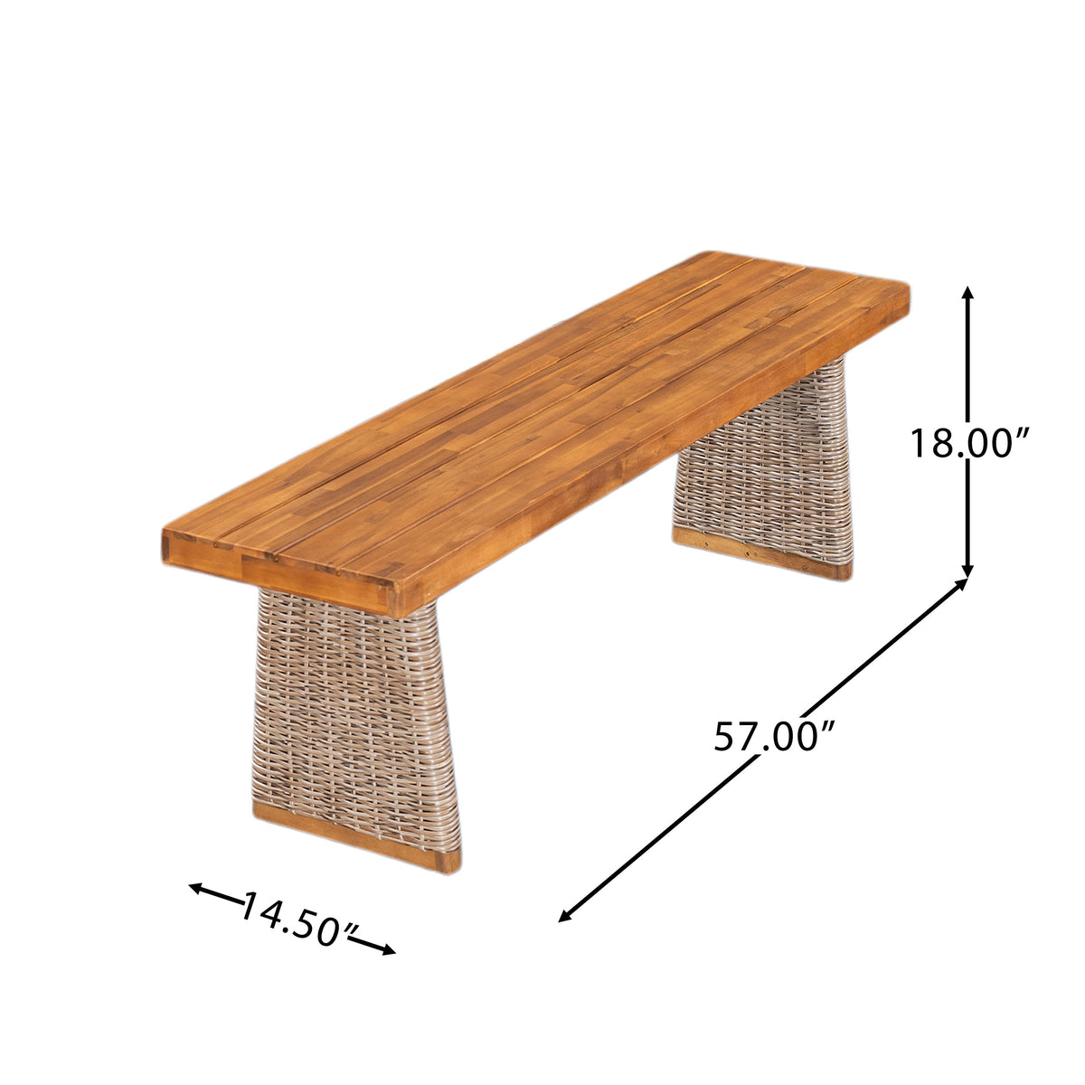 Acacia Wood Outdoor Dining Table Set with PE Wicker Bench - Brown or Grey