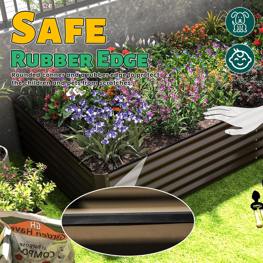 Galvanized Raised Garden Bed with Durable Metal Construction - Brown or Dark Gray