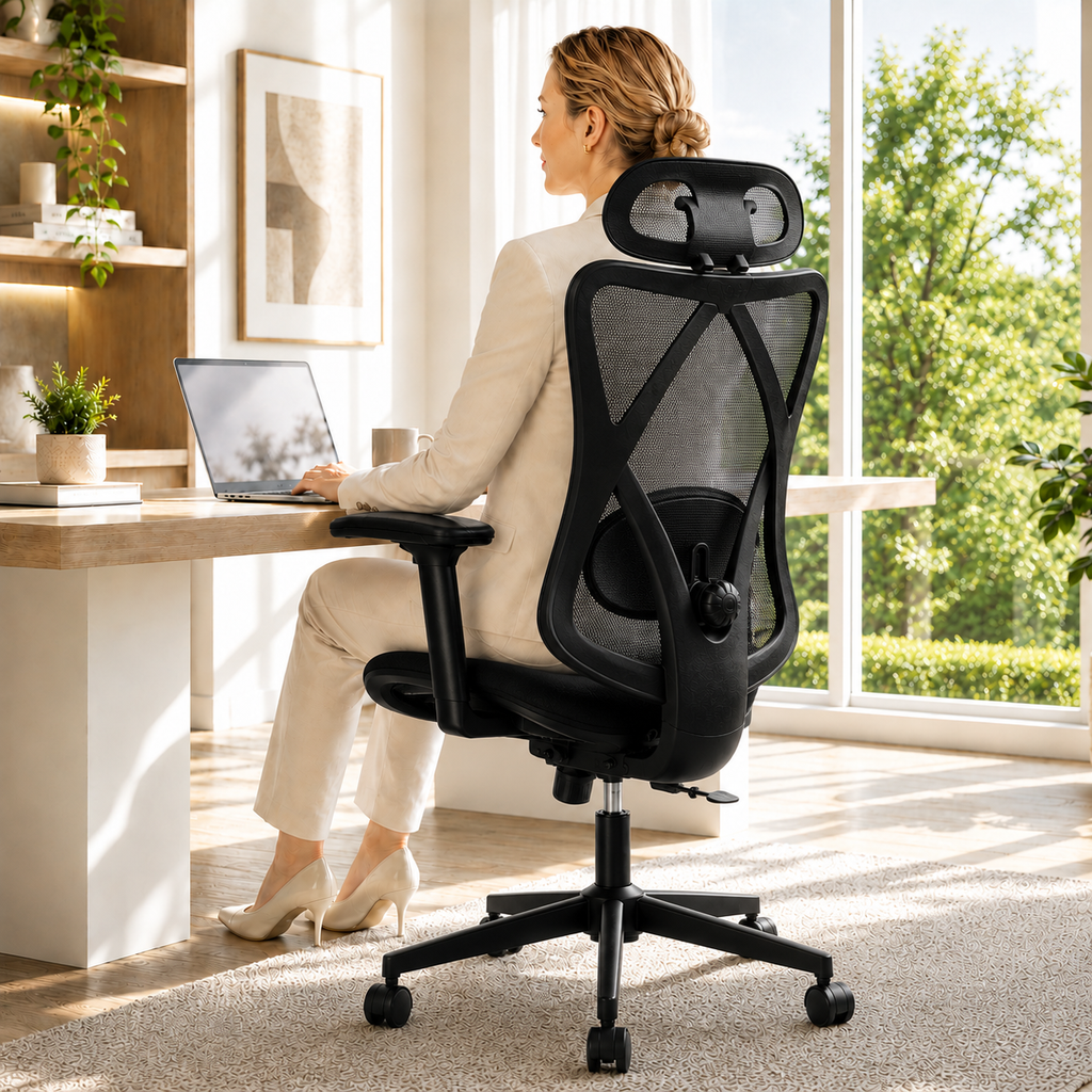 Ergonomic Office Chair with Adjustable Lumbar Support - Mesh High Back
