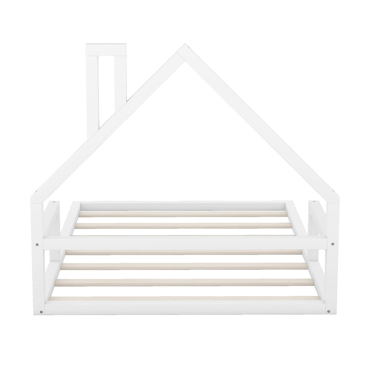 Elegant Floor Bed With House Shaped Headboard - Full Size Solid Wood