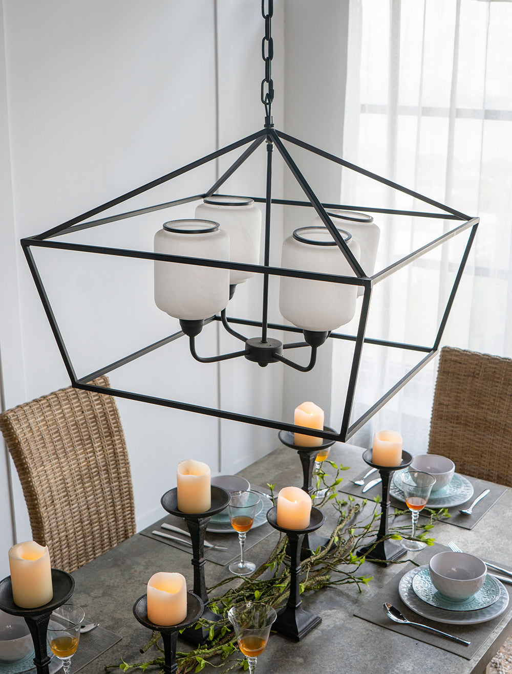 26" Iron Chandelier with Sleek Industrial Style - Black/White