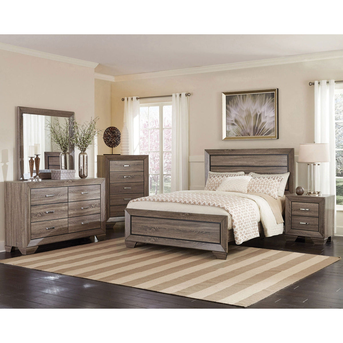 Oatfield Panel Bed with Slatted Design - Dark Brown