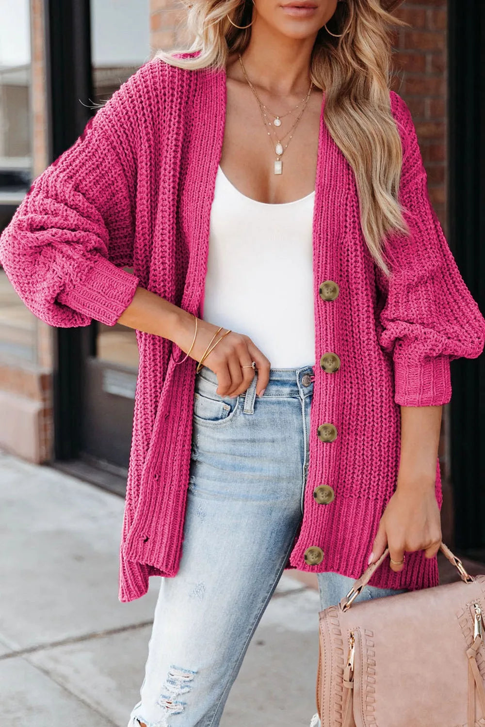 Chunky Knit Button-Down Cardigan