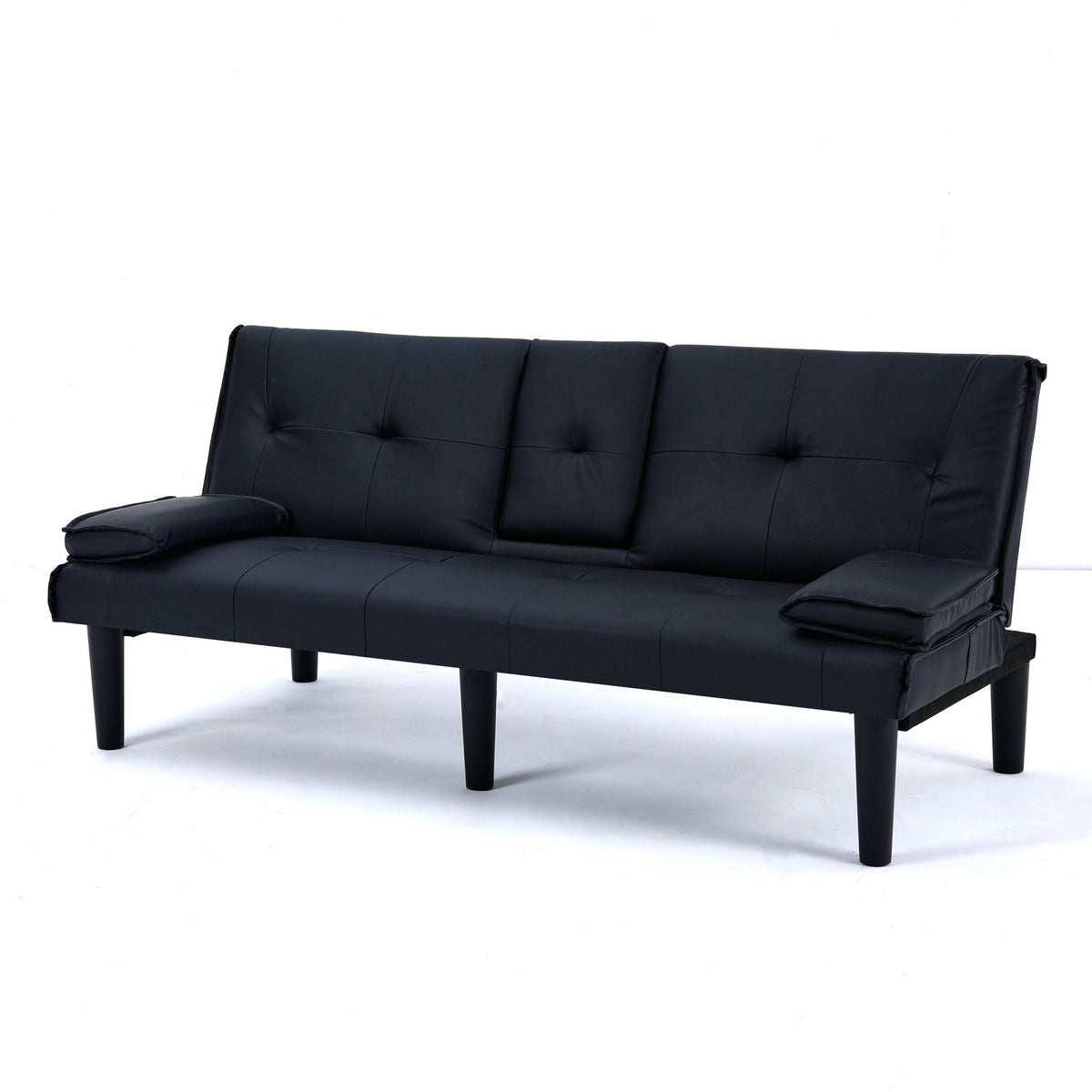 Foldable Sofa Bed with Cup Holder and Solid Wood Frame - Multiple Colors
