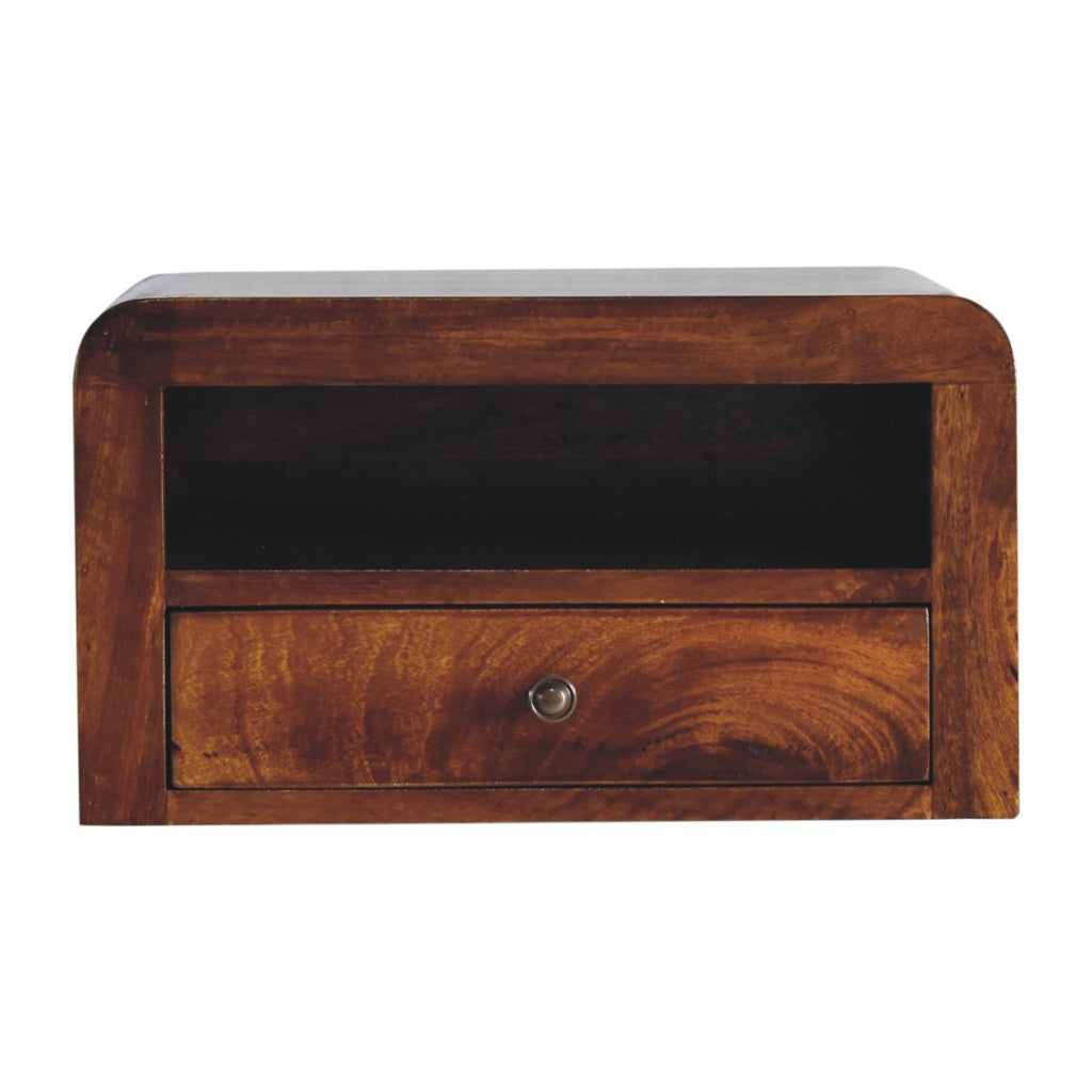 Chunky Chestnut Floating Bedside Nightstand with Drawer and Shelf - Chestnut