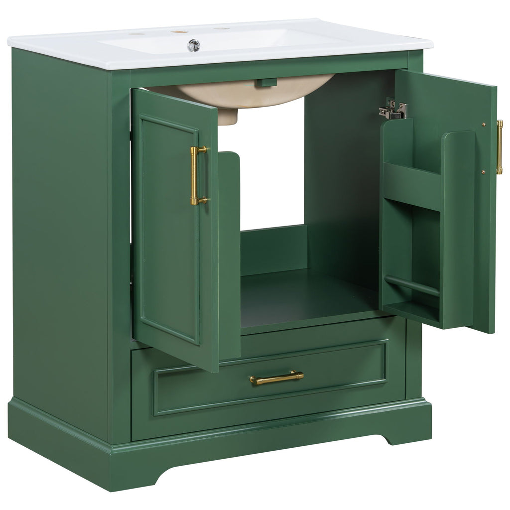 Bathroom Vanity with Sink and Soft Close Doors - White, Black, Green, or Gray