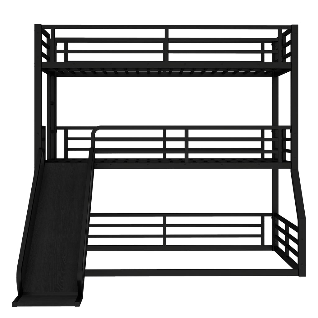 Twin Over Twin Over Full Bunk Bed with Slide - Metal Frame