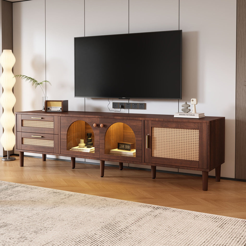 TV Stand With 3 Cabinets & 2 Drawers with LED Light - Dark Brown