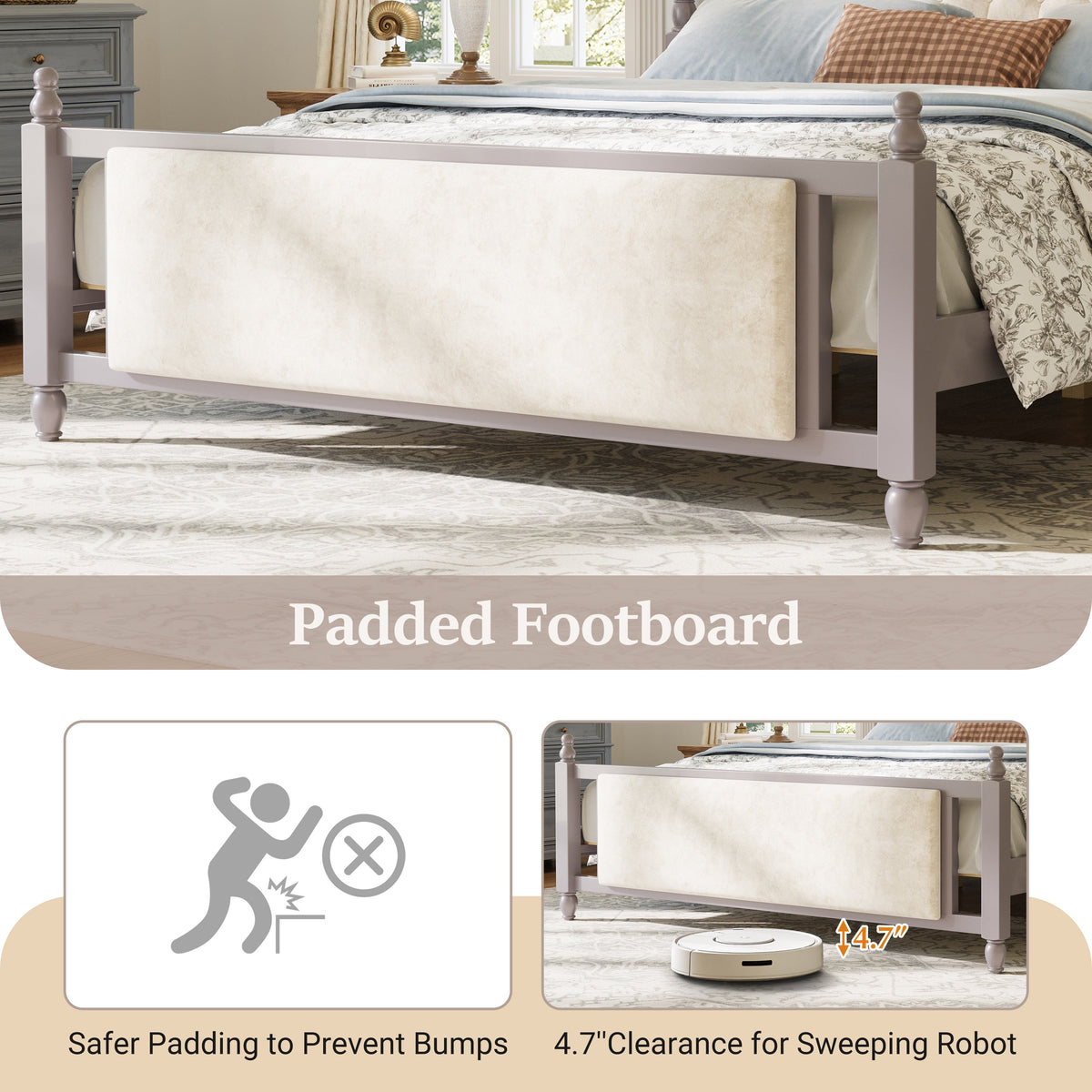 King Size Upholstered Platform Bed with Velvet Button Tufted Headboard