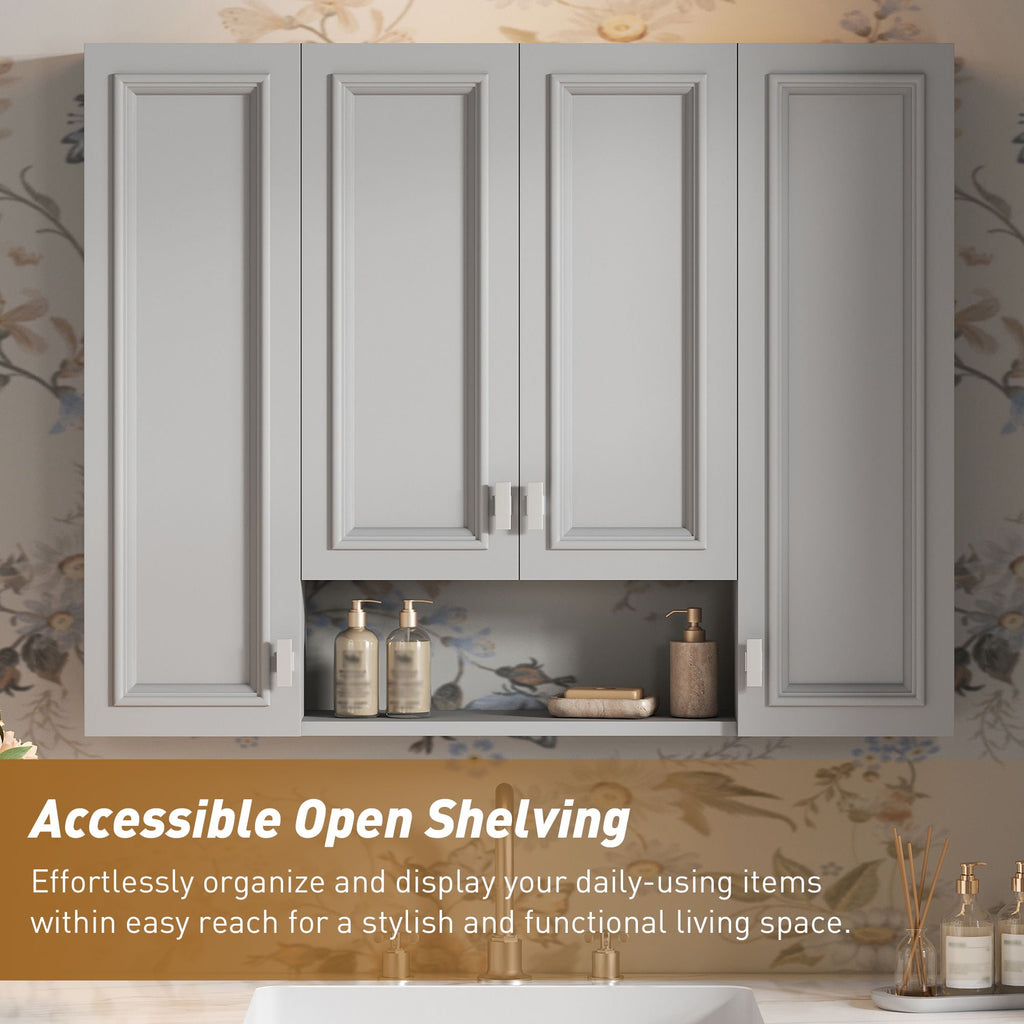 Wall Mounted Bathroom Cabinet With 5 Adjustable Shelves and Soft-Closing Hinges - Gray or Black