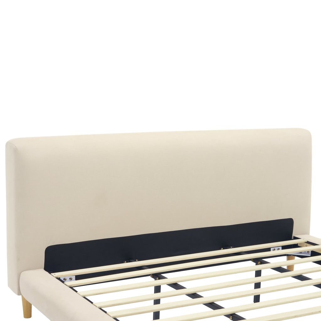 Beige Chunky Headboard Bed Frame with Solid Rubberwood Legs - Cal-King