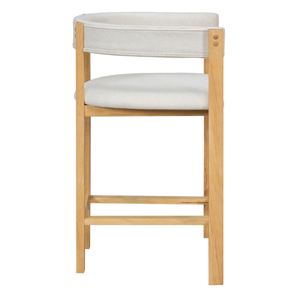 Counter Stool Set of 2 with Curved Solid Wood Backrest - Beige