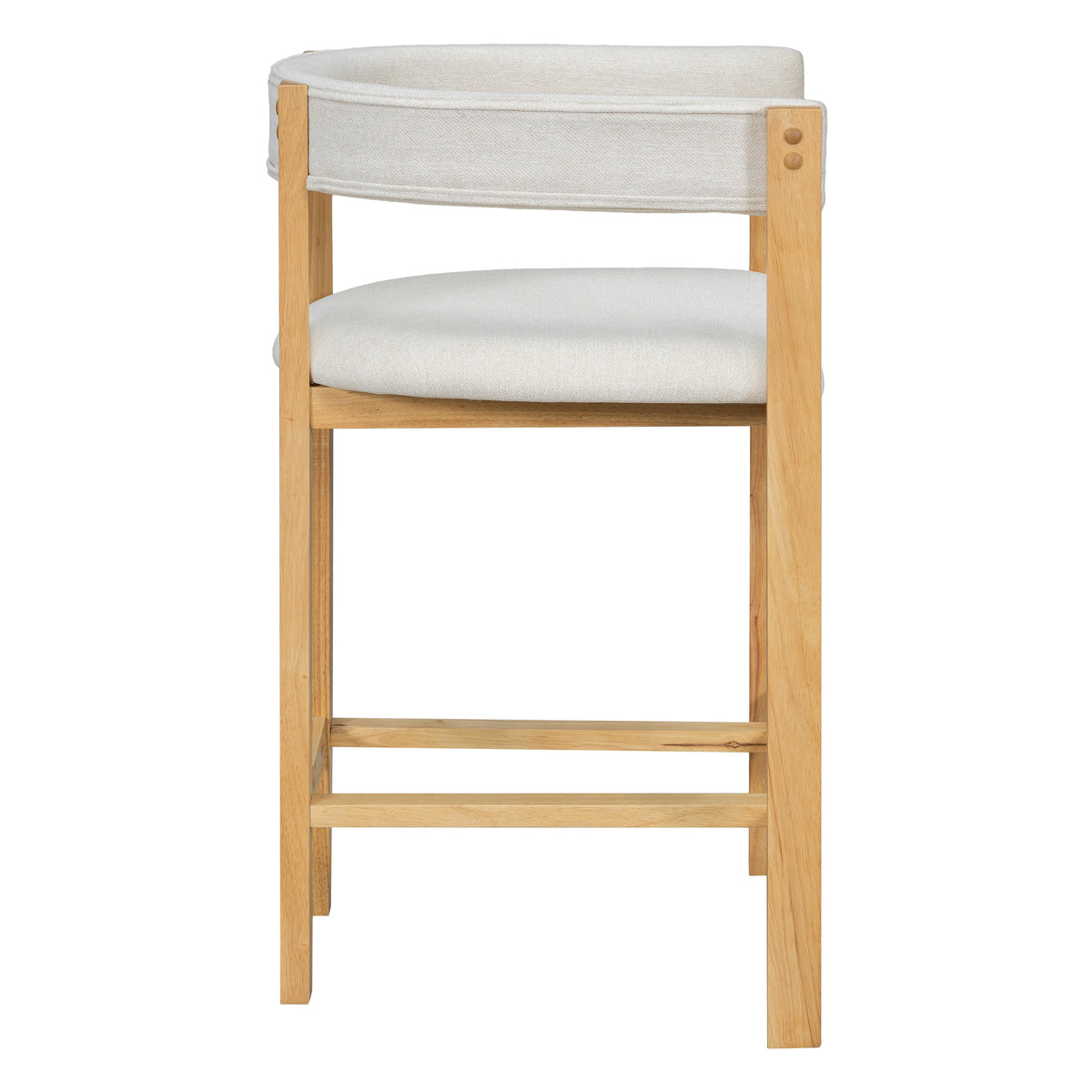 Counter Stool Set of 2 with Curved Solid Wood Backrest - Beige