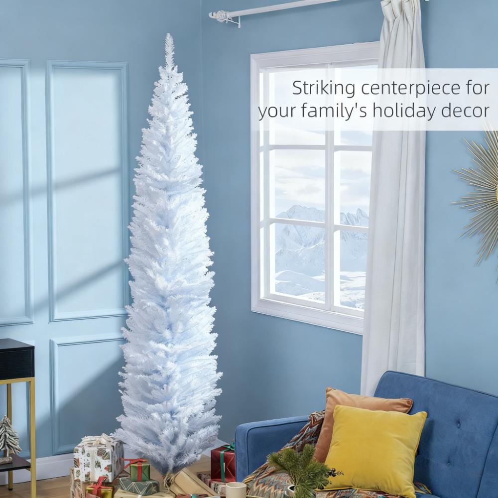 8ft Pencil Artificial Christmas Tree with Realistic Branches - White