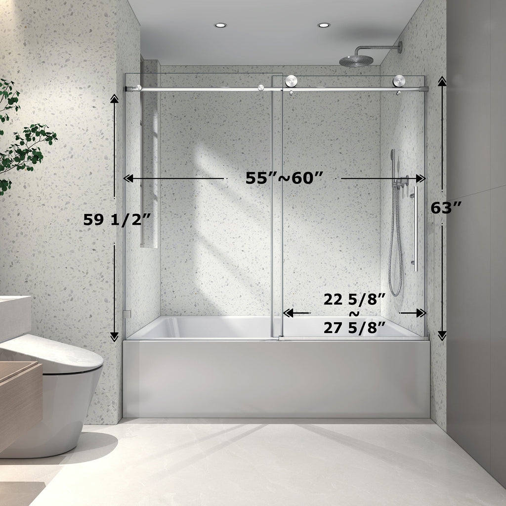 Brushed Nickel Frameless Shower Door with Soft-Close - Brushed Nickel