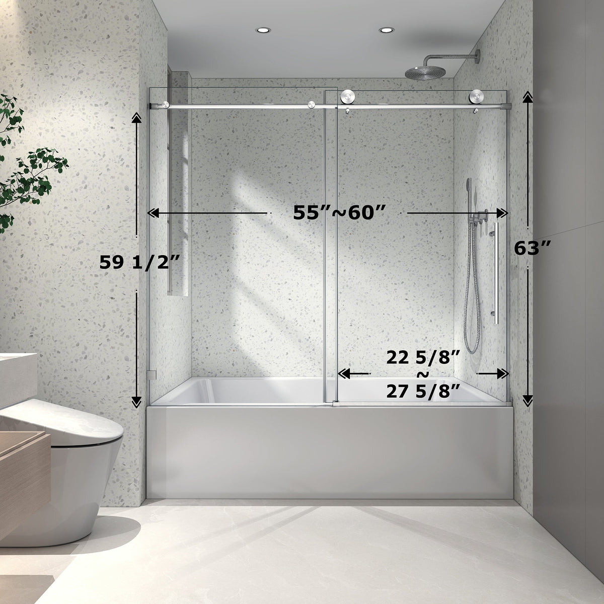 Brushed Nickel Frameless Shower Door with Soft-Close - Brushed Nickel