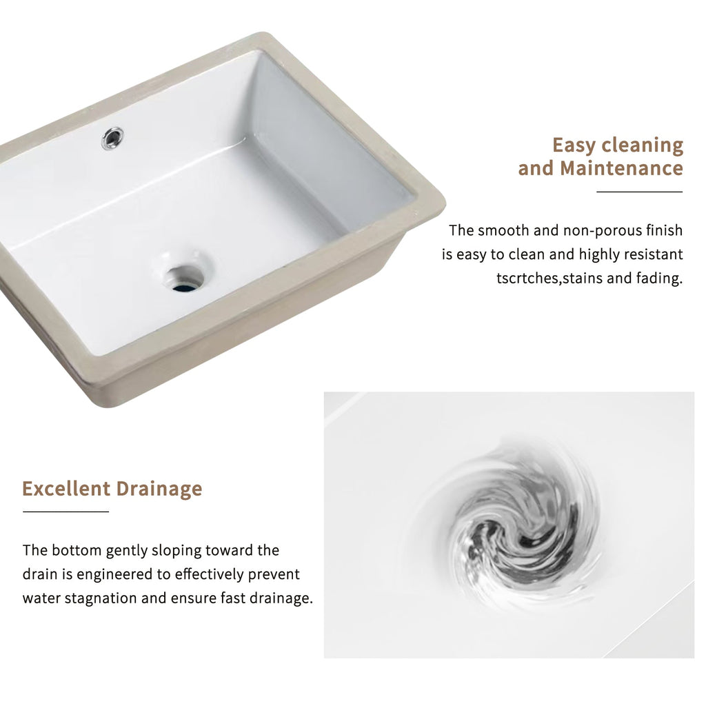 Modern Ceramic Undermount Bathroom Sink with Overflow - White