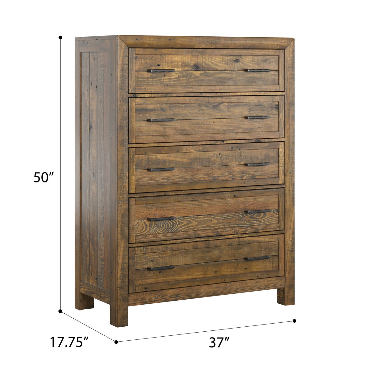 5 Drawer Chest with Solid Wood Construction - Brown