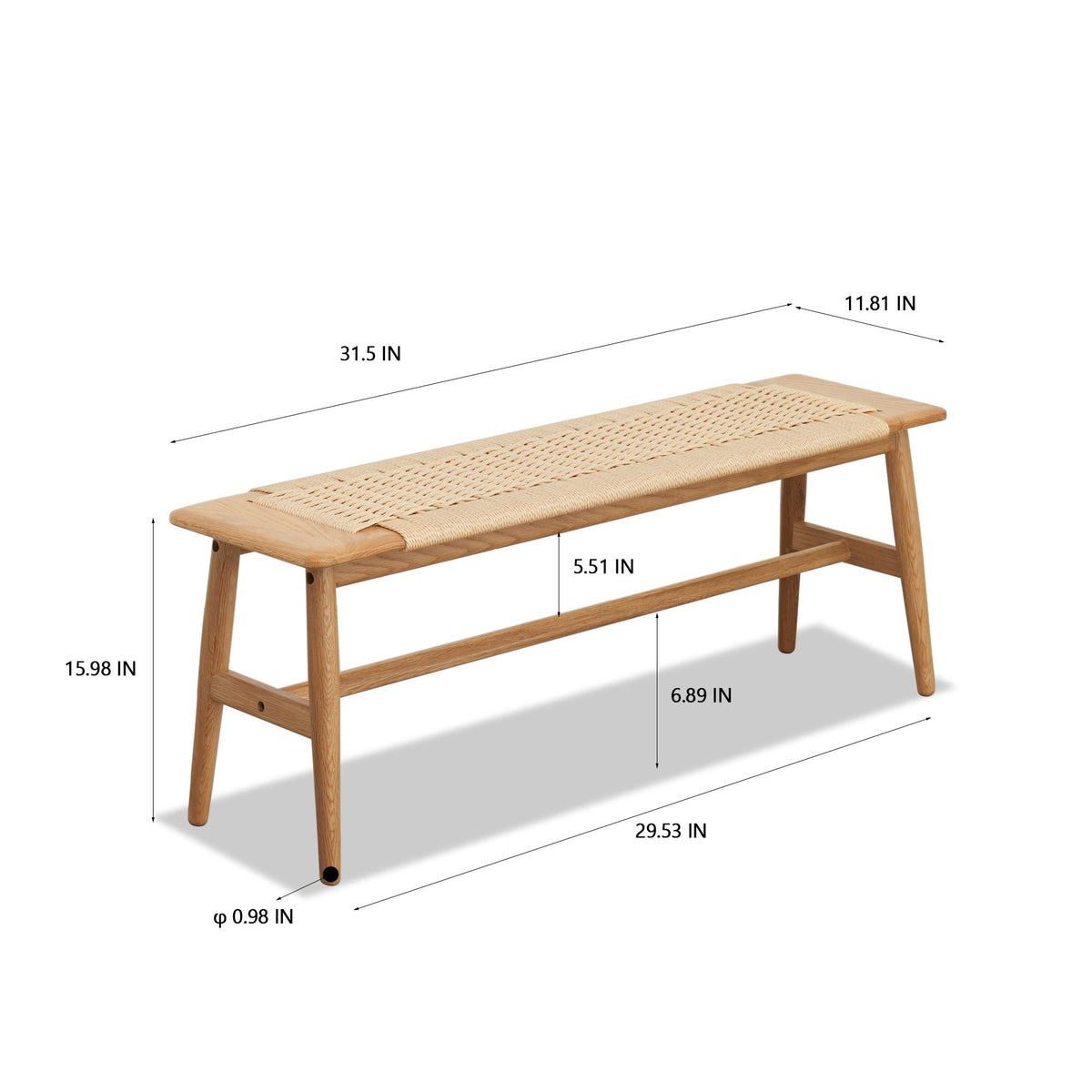 Woven Design Dining Bench with Cane Seat - Natural Oak