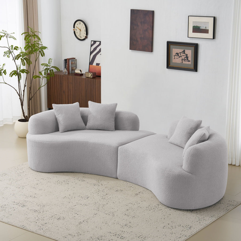 Curved 4 Seater Full Compression Sponge Sofa with Soft Upholstery - White or Gray