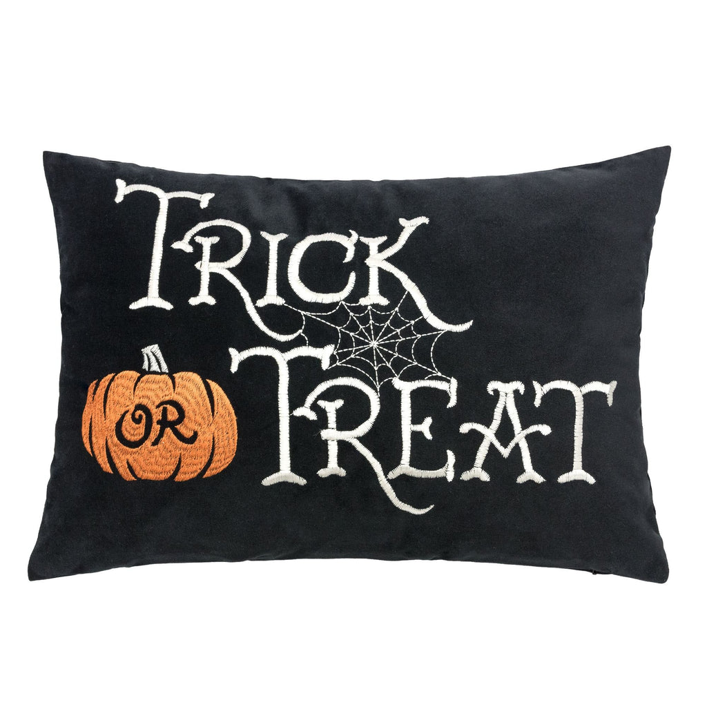 Embroidered Halloween Lumbar Pillow with Festive Designs - Black
