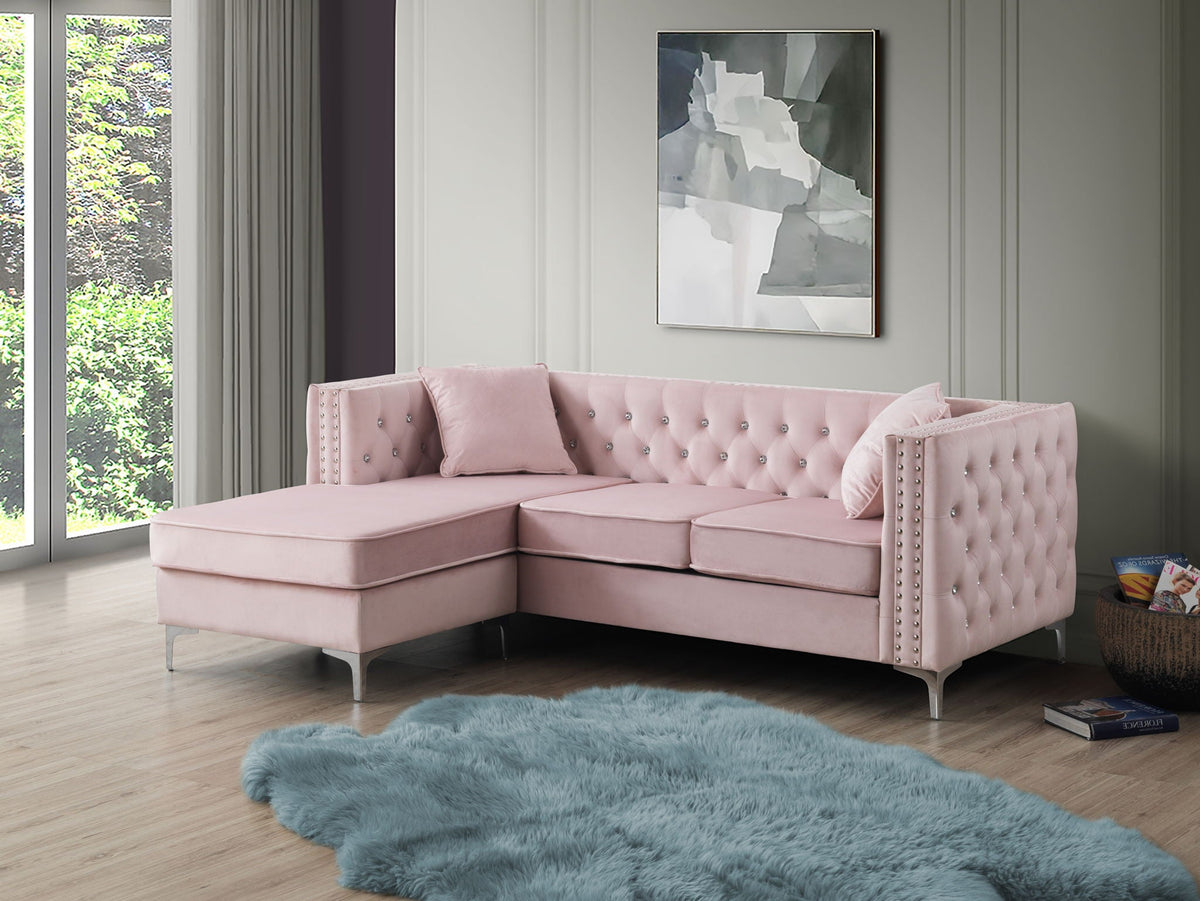 Sofa Chaise with Faux Jewel Tufting - Multiple Colors