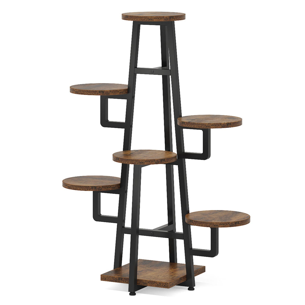 7 Tier Corner Plant Shelf with High Low Design - Dark Brown or White