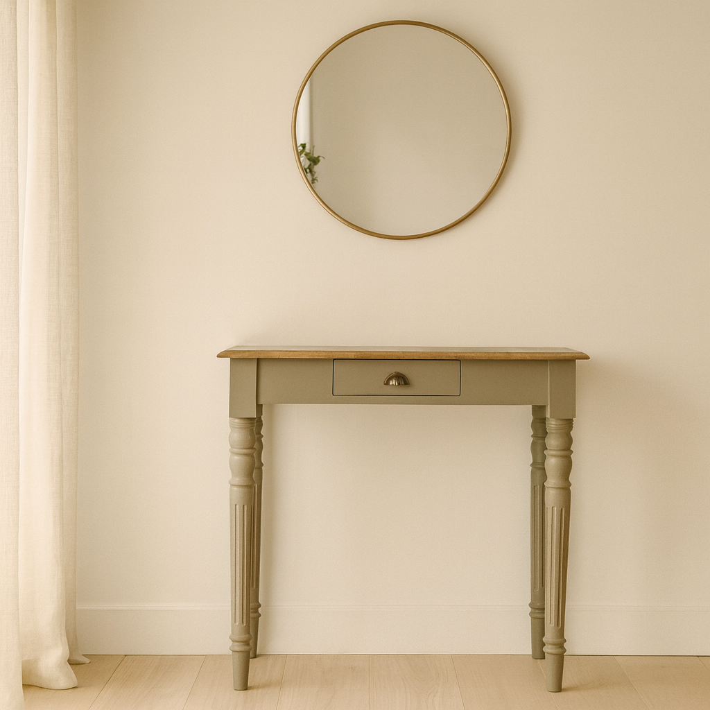 Solid Wood Hand Painted Writing Desk with 1 Drawer - French Grey & Oak