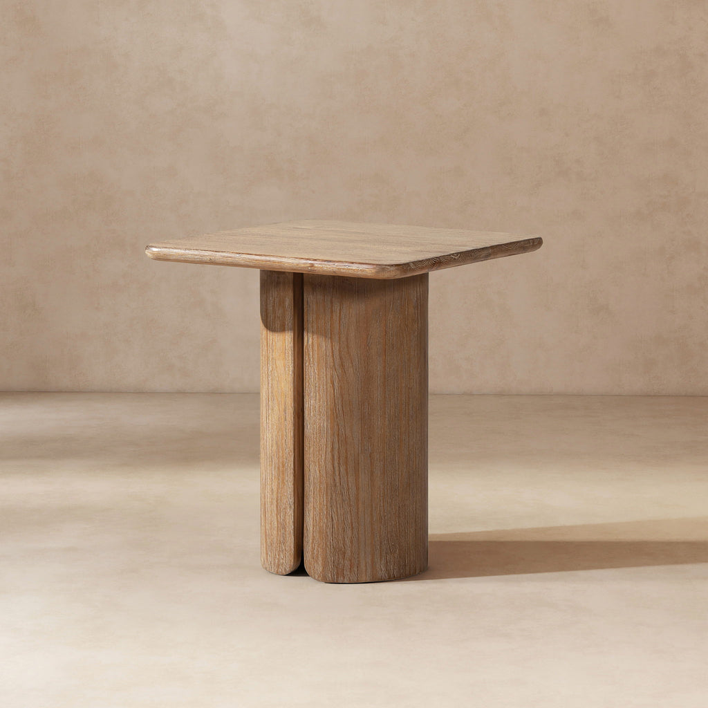 Antique Brown Square Pedestal Side Table with Sculptural Pedestal Base