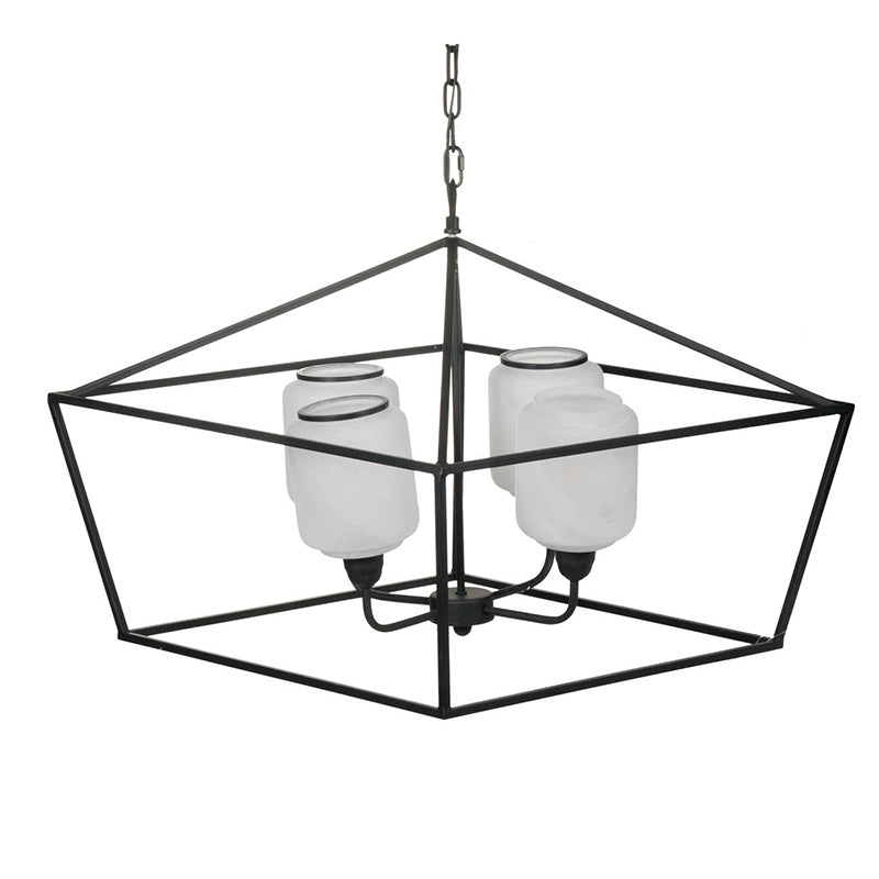 26" Iron Chandelier with Sleek Industrial Style - Black/White