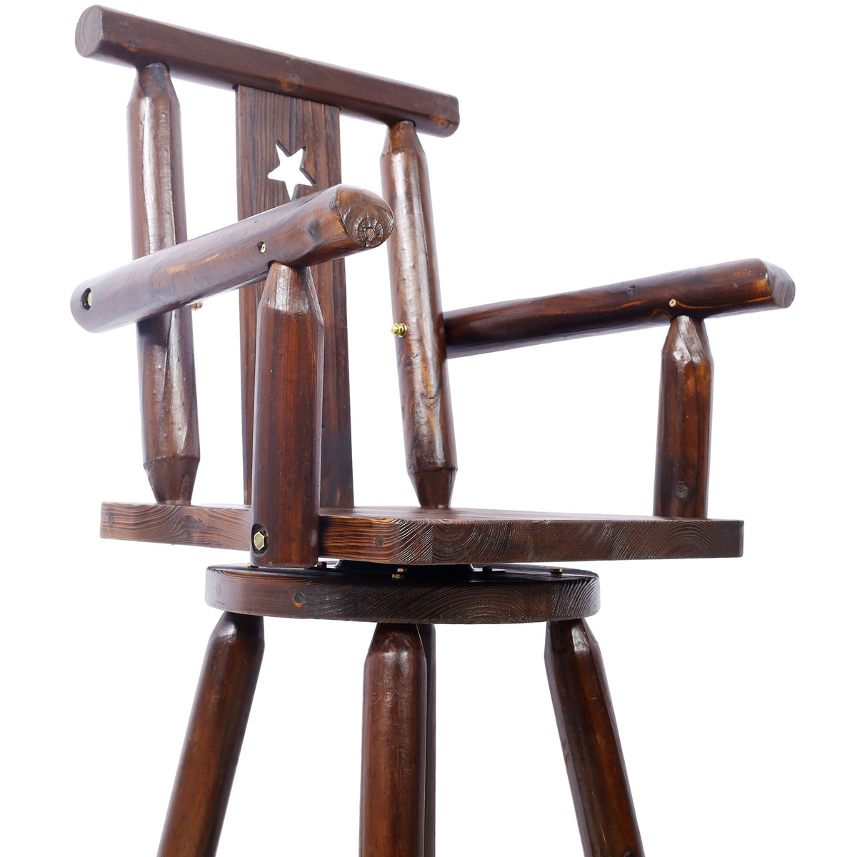 Rustic Tall Bistro Chair with Decorative Star Backrest and Footrest - Brown