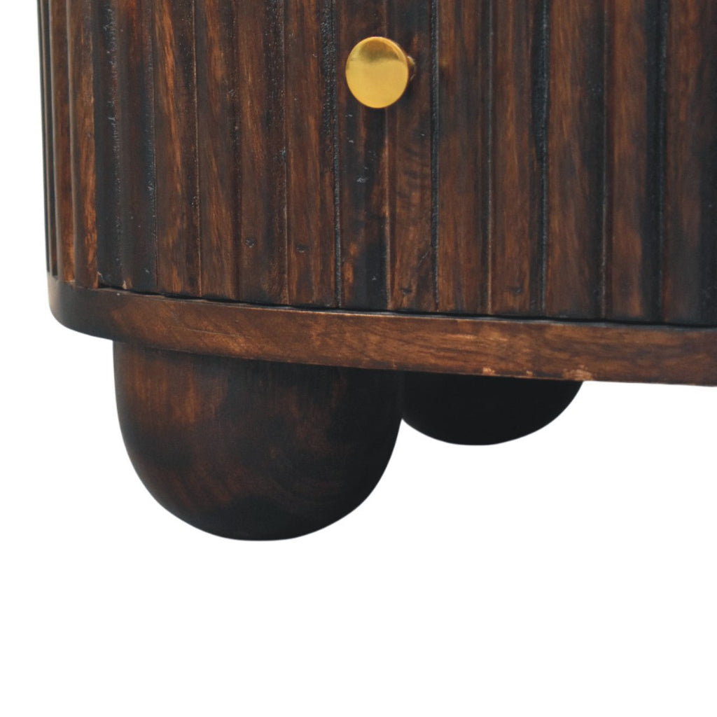 Solid Wood Curved Fluted 3-Drawer Drum Chest with Velvet Mocha Finish