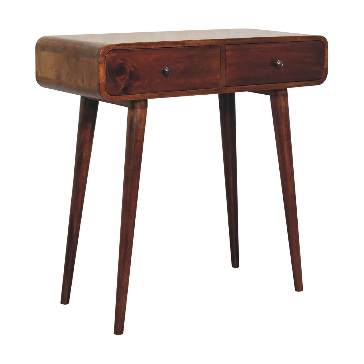 Solid Wood Chestnut Hallway Table with Nordic Legs - 2 Drawers