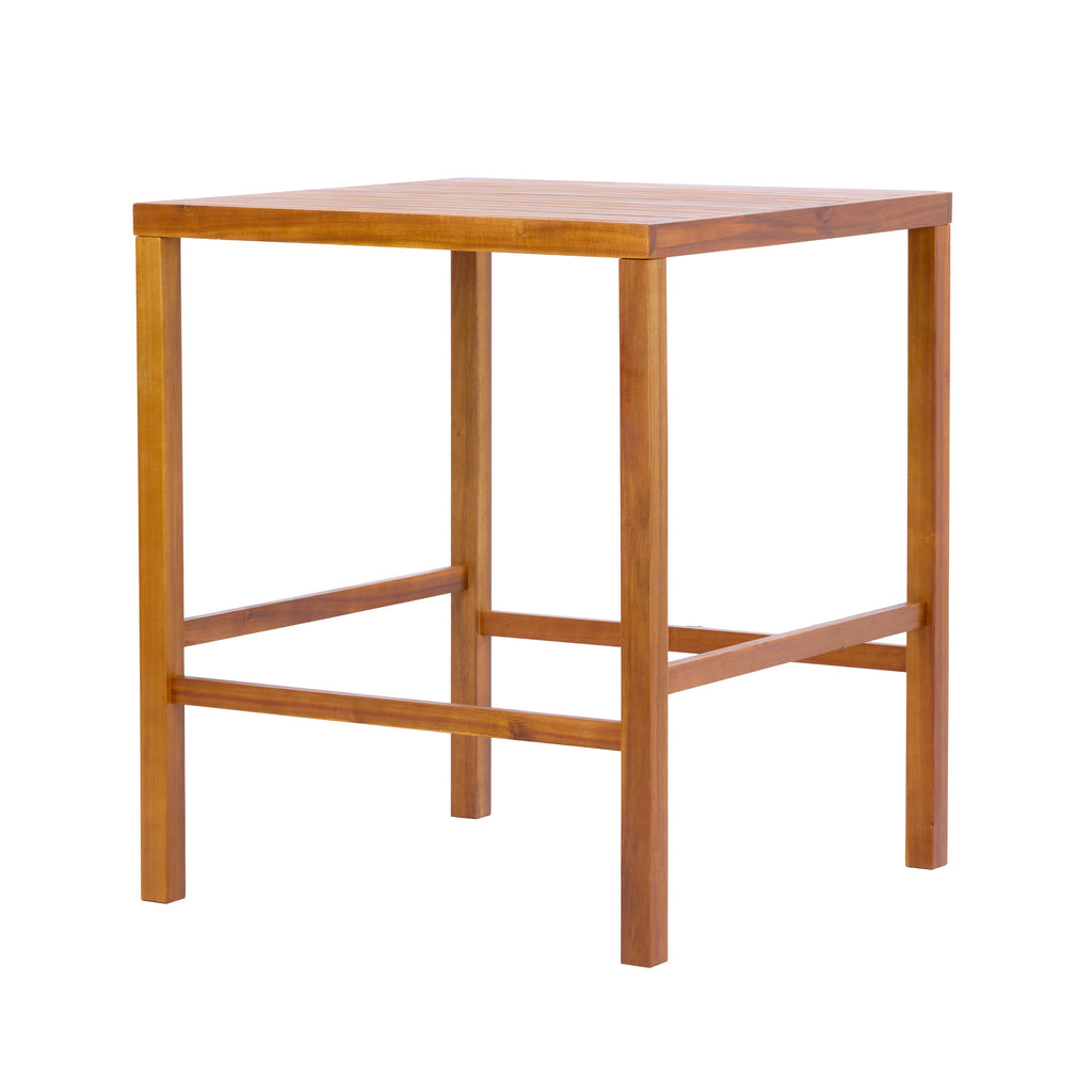 Teak Finish Acacia Solid Wood Outdoor Dining Table with Slatted Top - Teak