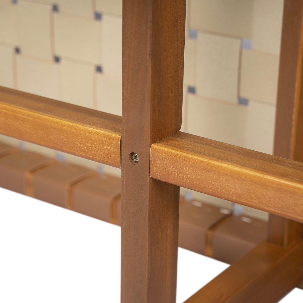 Acacia Wood Bedroom Bench with Woven PU Leather Seat - Warm Teak