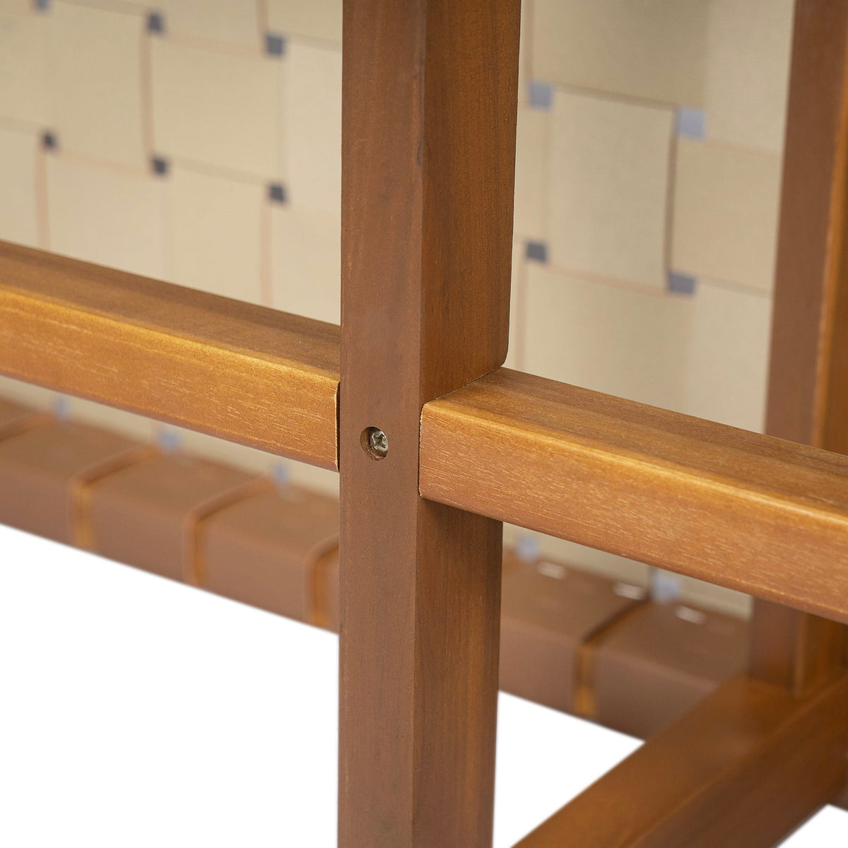 Acacia Wood Bedroom Bench with Woven PU Leather Seat - Warm Teak