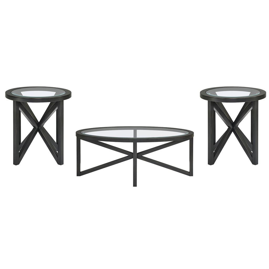 Modern Glass Coffee Table with Solid Wood Base - Clear/Light Wood