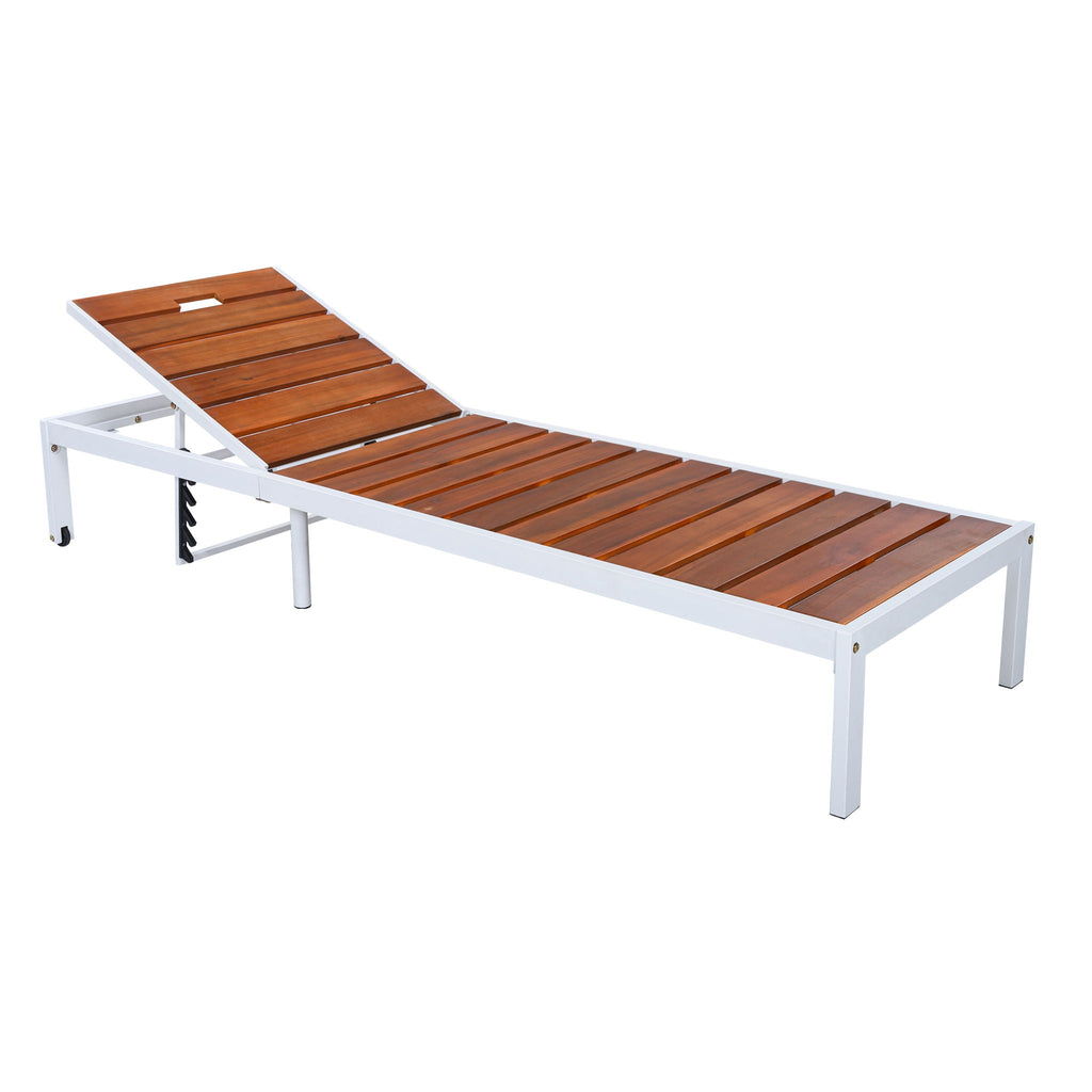 Outdoor Chaise Lounge Chair with Adjustable Backrest - Brown / White