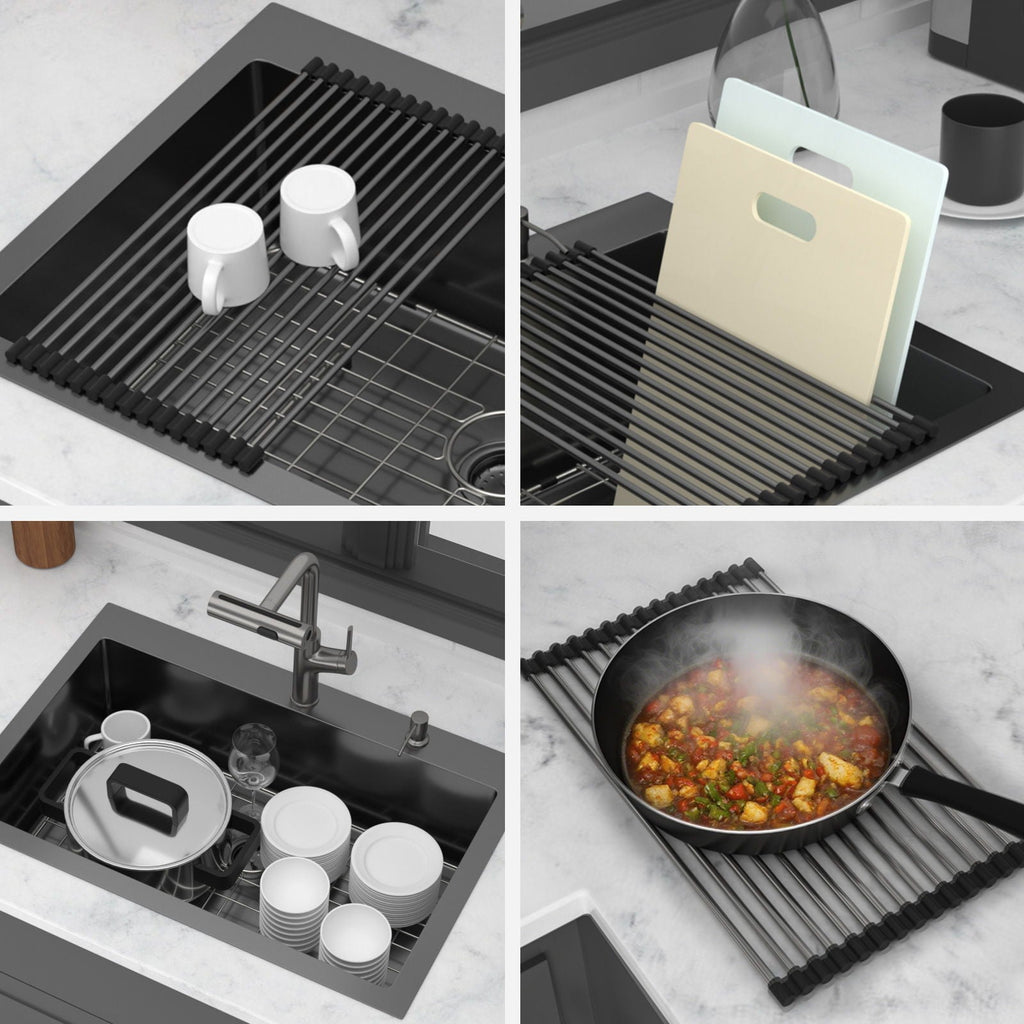 Stainless Steel Drop-In Kitchen Sink with Multi-Function Faucet - Black