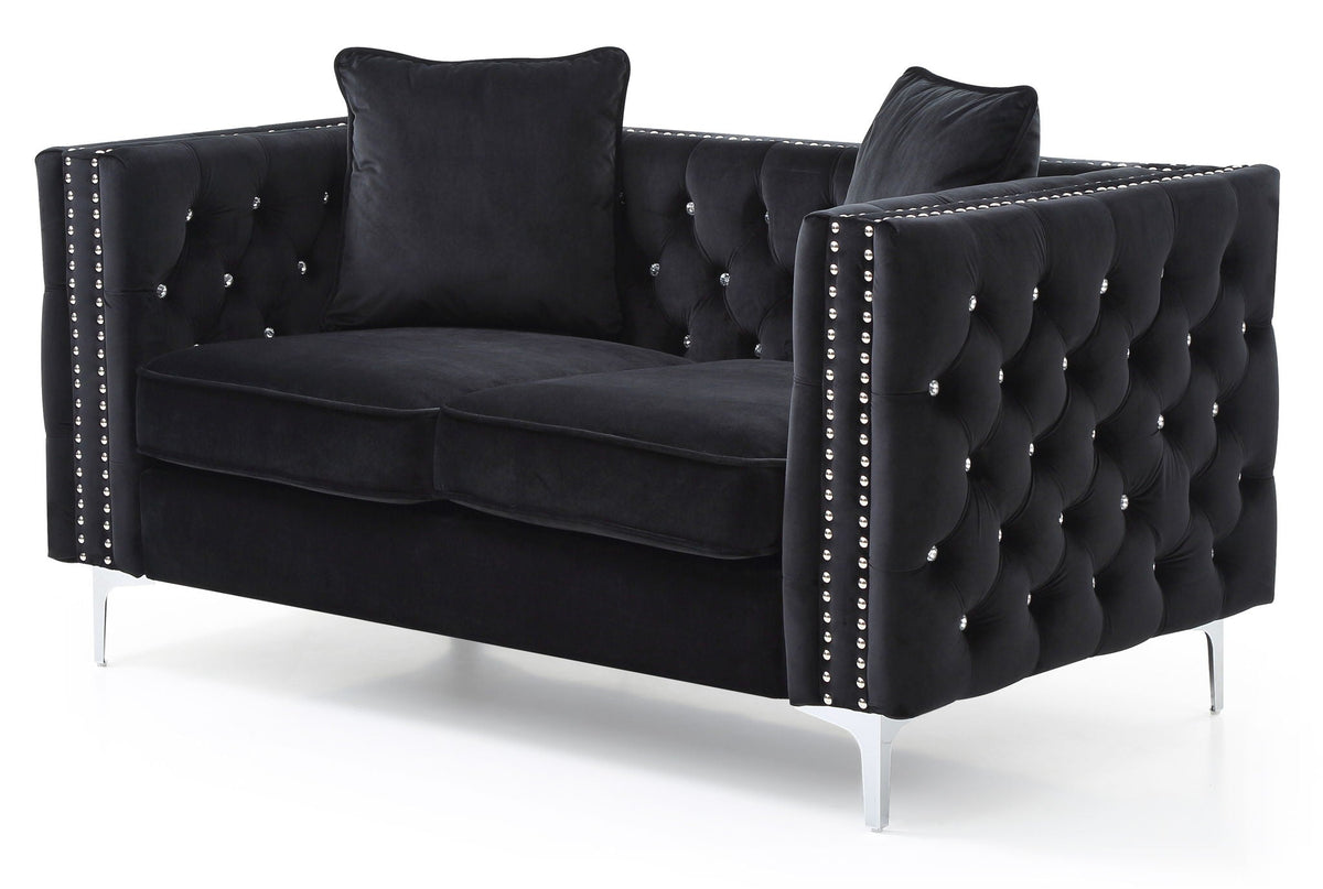 Elegant Track Arm Loveseat with Tufted Micro Suede - Multiple Colors
