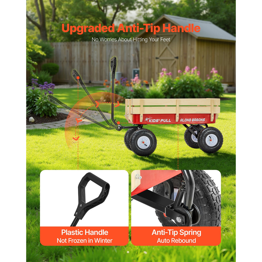 Pull-Along Wagon for Kids with Wooden Panels & Handle - 39 Inch
