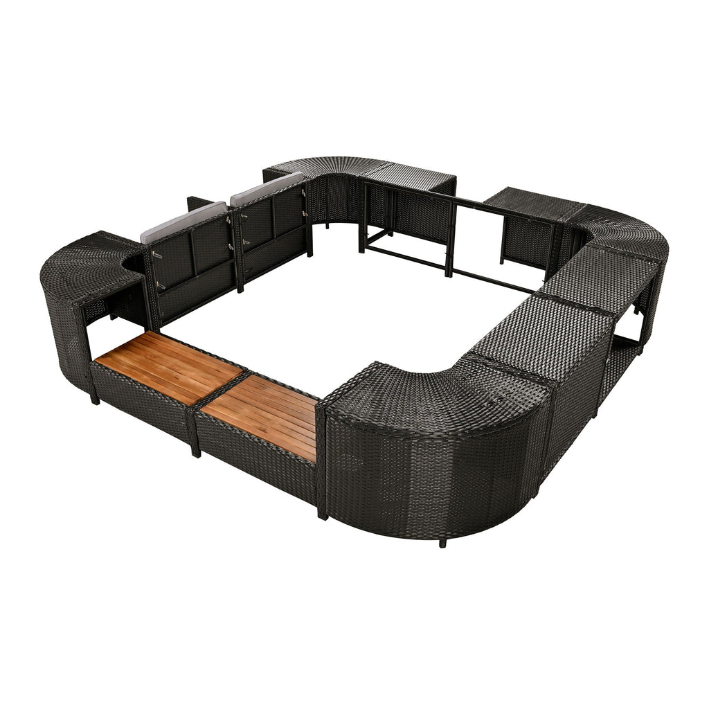 Spa Surround Outdoor Rattan Sectional Sofa Set with Storage - Dark Gray or Beige