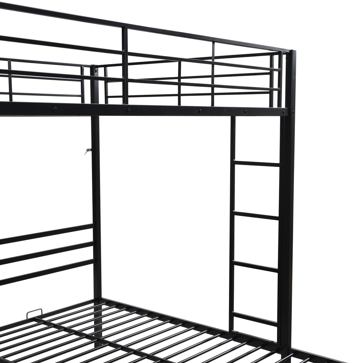 Modern Metal Triple Bunk Bed with Storage Shelf - Black
