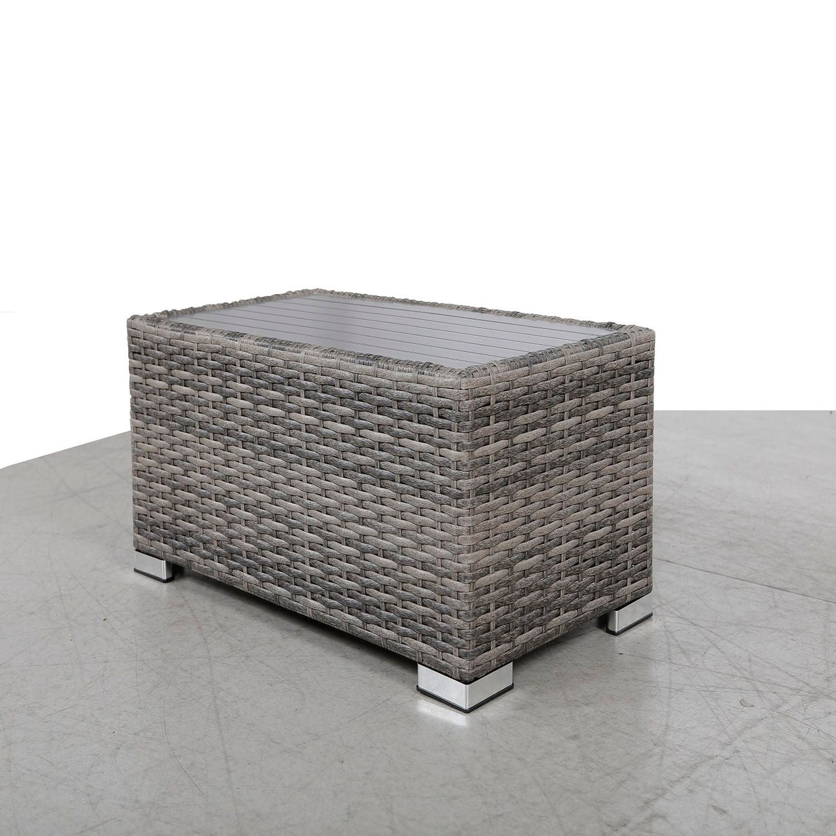 Gray Slatted Side Table with Rustproof Aluminum Top - Mixed Gray