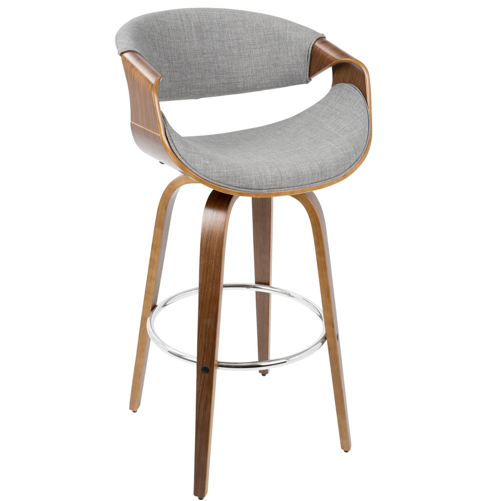 Mid-Century Modern Swivel Barstool Set with Walnut Frame - Multiple Colors